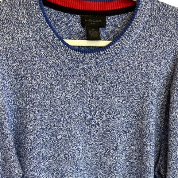 Magaschoni Men’s Sweater Size XL Marled Blue White Crewneck Cotton Blend - Picture 5 of 9